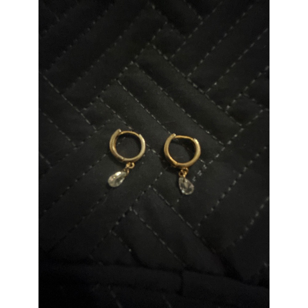 Gold Hoop Earrings with Teardrop Crystal Accents Dainty Jewelry‎